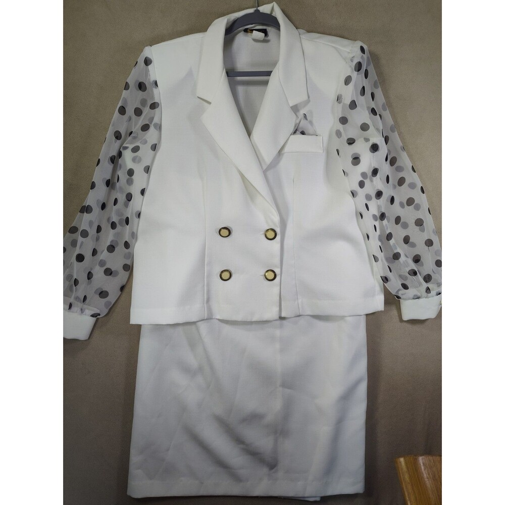 Vintage Reina Power Suit Sheer Polk Dot Sleeves 80s 90s Power Suit Old Money